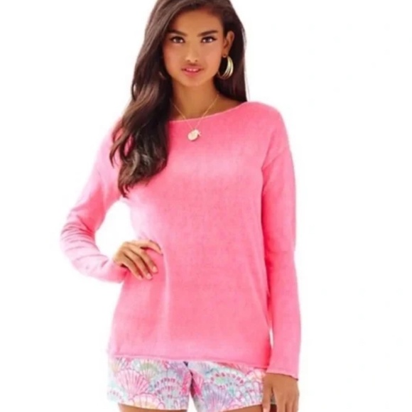 Lilly Pulitzer Tops - LILLY PULITZER SWEATER Alana Sweater Pink Linen Boatneck Long Sleeve Sz Large